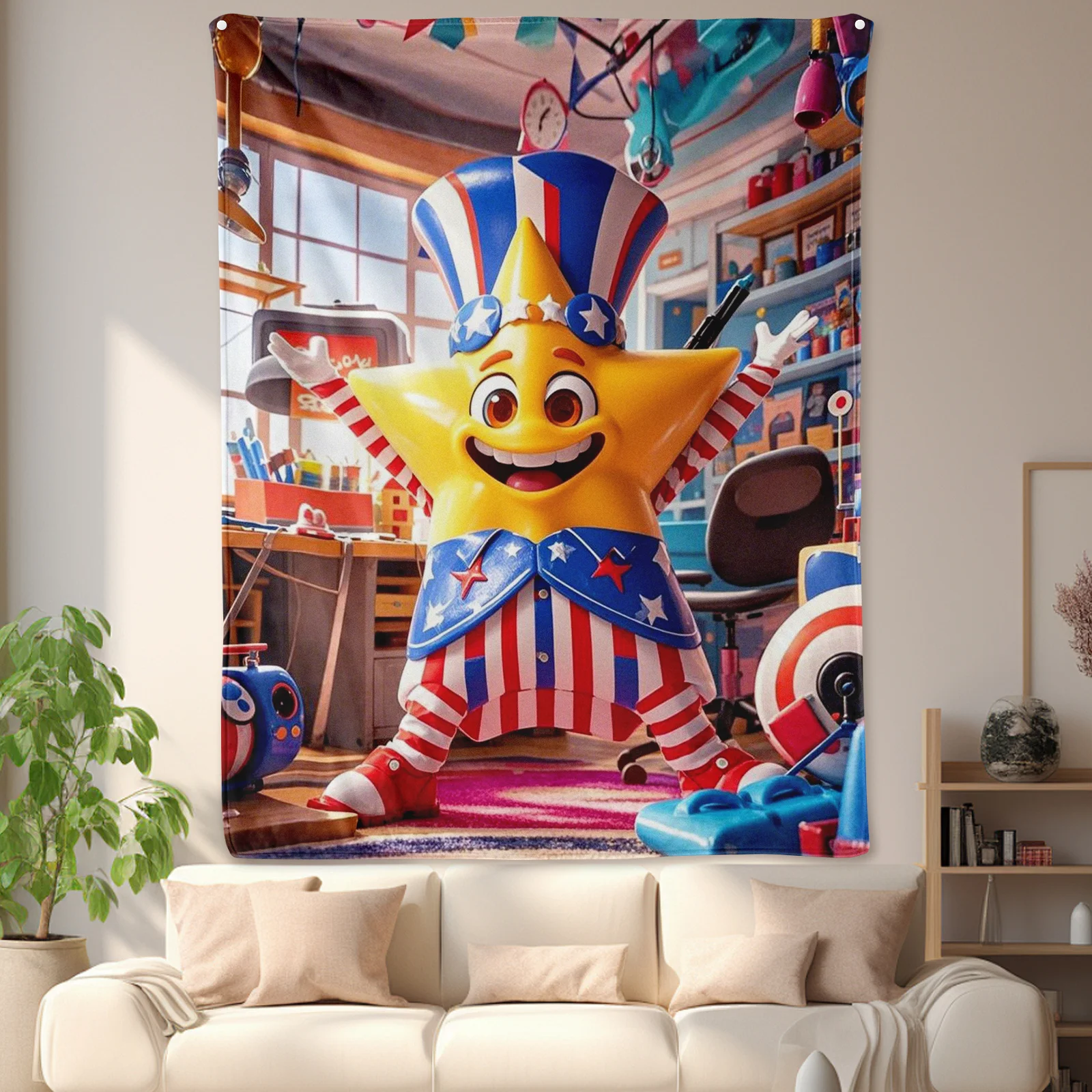 Star Stripe With Room Personified Cartoon And Line Design Blanket For A Playful And Home Decor With Whimsical Aesthetic Appeal