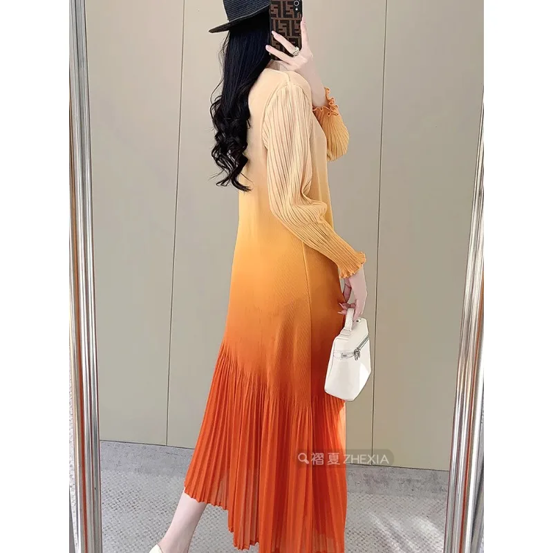 GGHK 女性のエレガントなドレスラウンドネック長袖花柄プリントデザインルーズ大きいサイズのファッションカジュアル女性ドレス 2025 夏