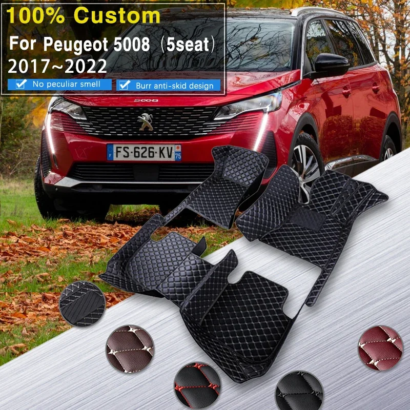 

3D Car Floor Mats For Peugeot 5008 P87 2017~2022 Auto Luxury Leather Mat Carpets Durable Pad Rugs Interior Parts Car Accessories