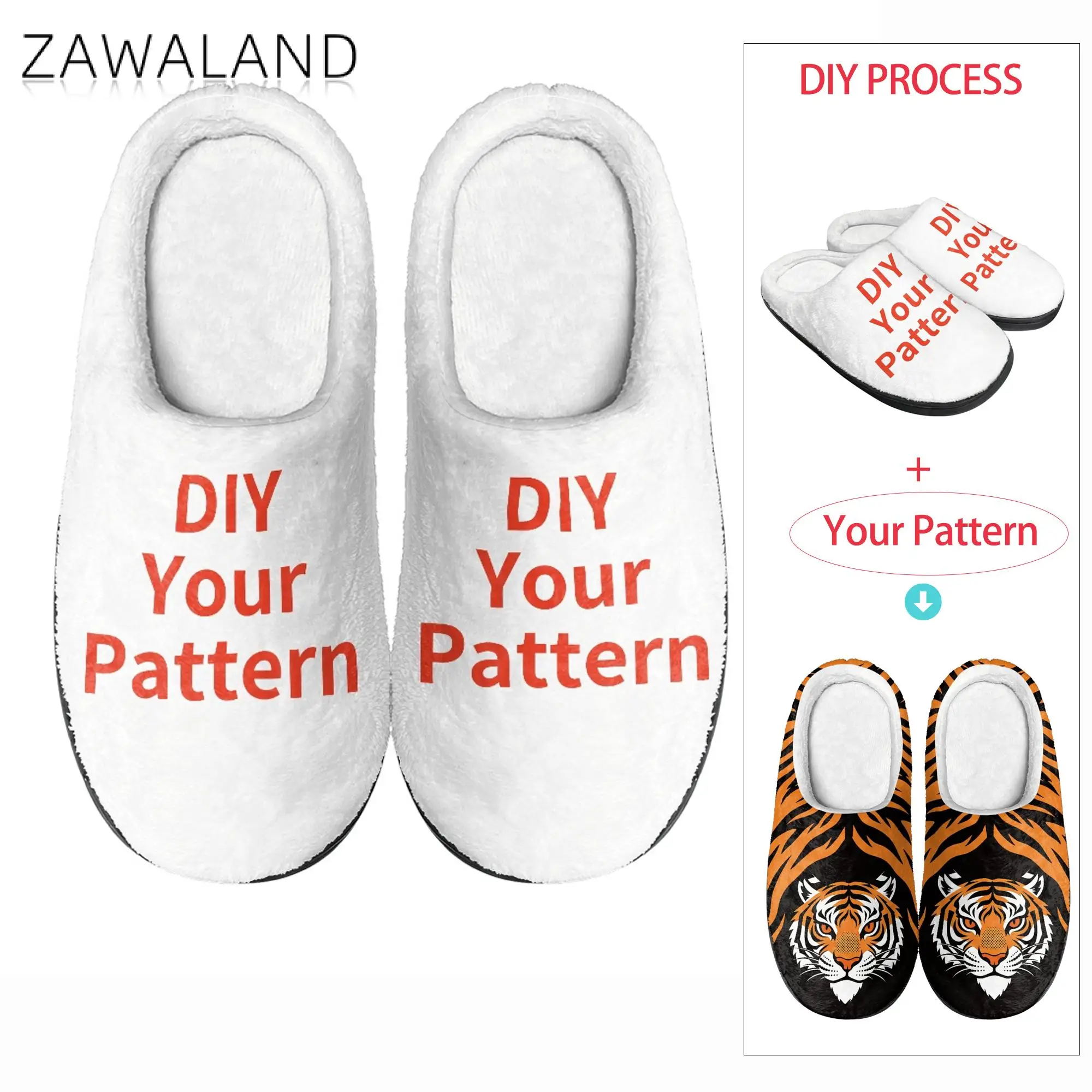Zawaland DIY Your Own Pattern Slippers Animal Costume Accessories Flannel Polyester Warm Shoes Print Your Image Home Party Wear