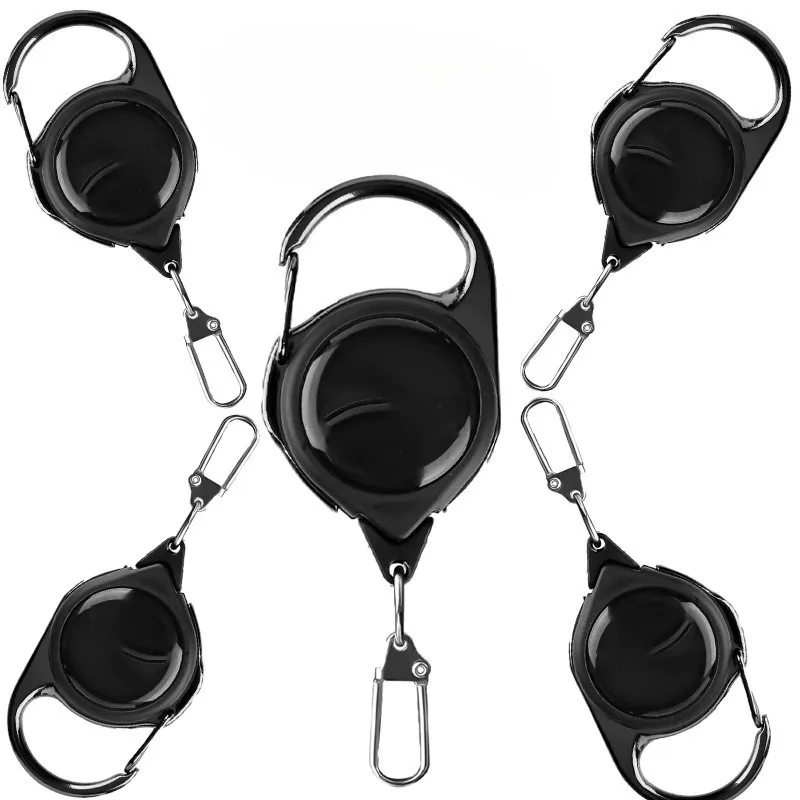 Mousqueton rétractable robuste avec câble en acier, boucle à ressort, porte-clés, accessoire sportif d'extérieur, outil porte-clés