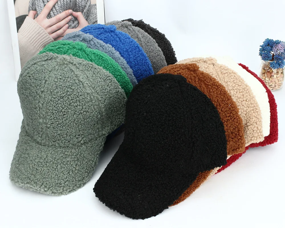 New 16 Colors Autumn Winter Baseball Cap Women Artificial Lamb Wool Hats Version Tide Warm Plush Baseball Caps Baseball Cap