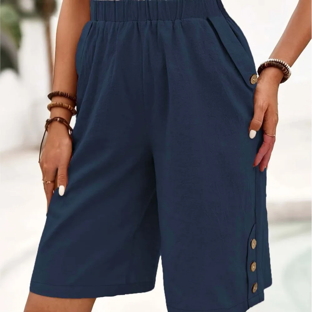 الملابس النسائية السراويل ثلاثة أرباع طول السراويل بلون مستقيم السراويل التنقل أسلوب بسيط عارضة أزرار كل مباراة #3