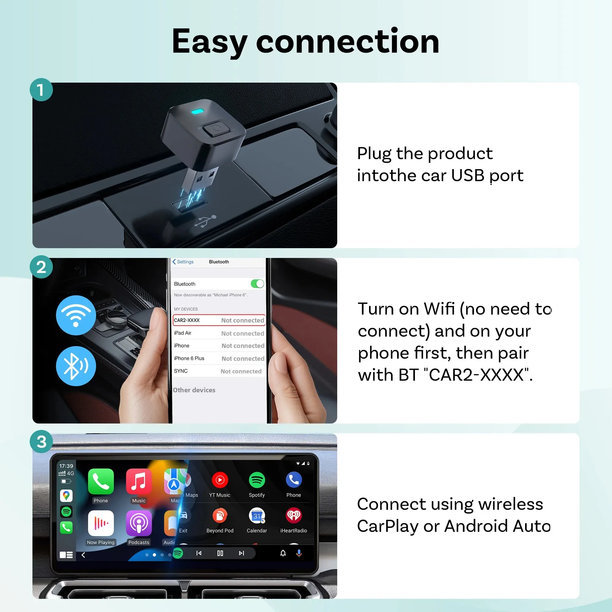 OTTOCAST نقطة صغيرة لاسلكية CarPlay أندرويد محول السيارات 2 في 1 USB دونغل اكسسوارات السيارات لشركة فولكس فاجن تويوتا هيونداي سكودا شيفروليه