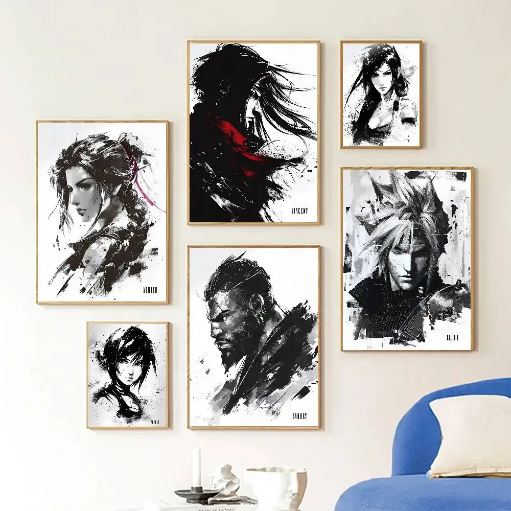 Classic Video Games Final Fantasy VII Character Poster Self-adhesive Art Room Entrance Restaurant Wall Decor Art Painting