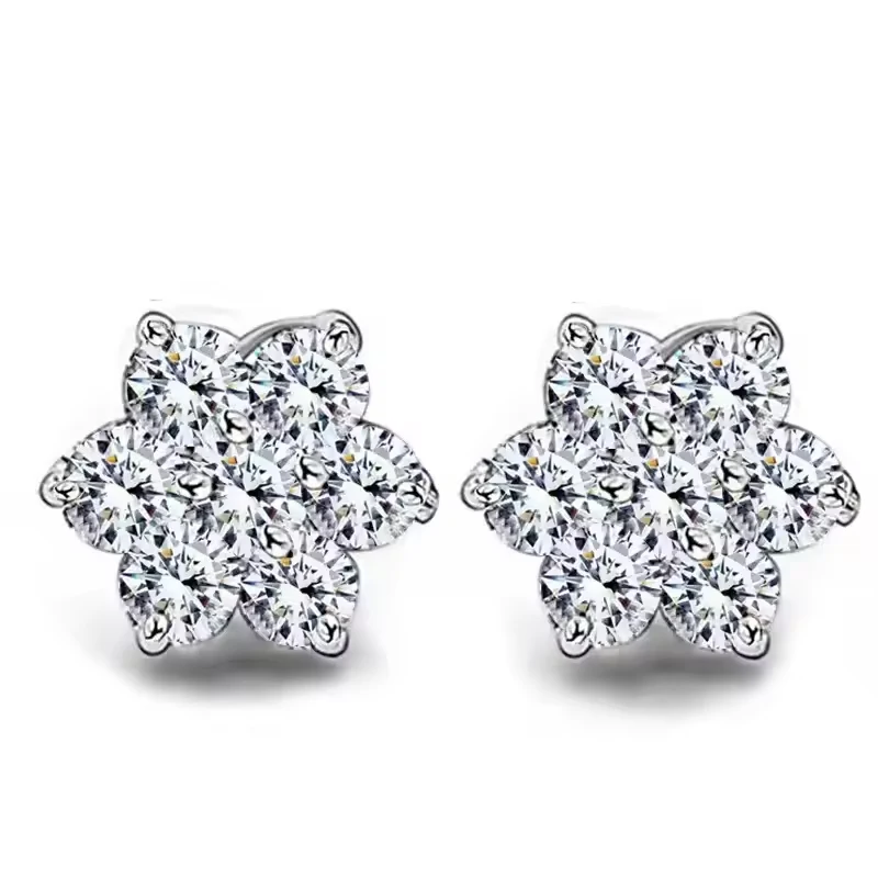 XXX-001  Lover's Dream Snowflake Flower Fashion Jewelry Edelweiss Stud Earrings with Real Zircon Charms for Party