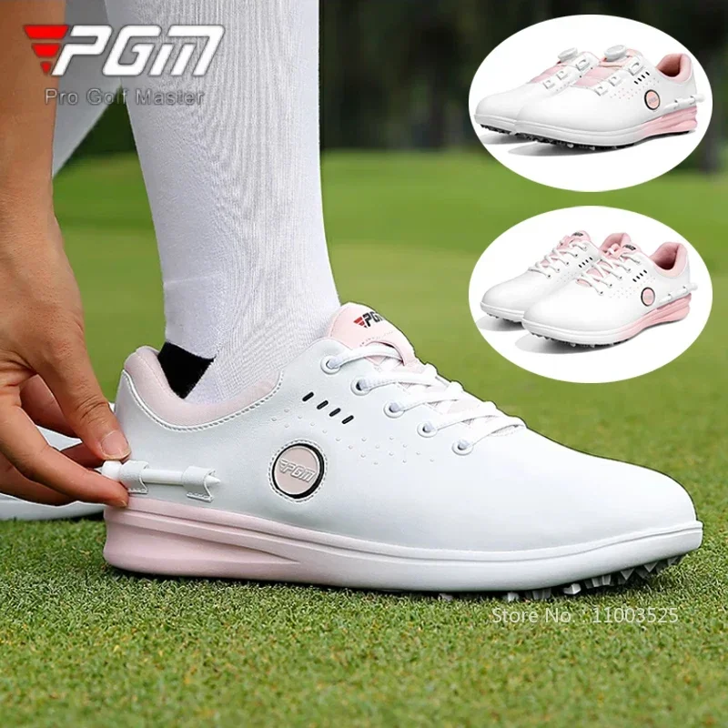 PGM Ladies Breathable Golf Shoes Women Non-Slip Waterproof Sneakers with Mark Knob Buckle Soft Athletic Shoes Can Put Golf Tee