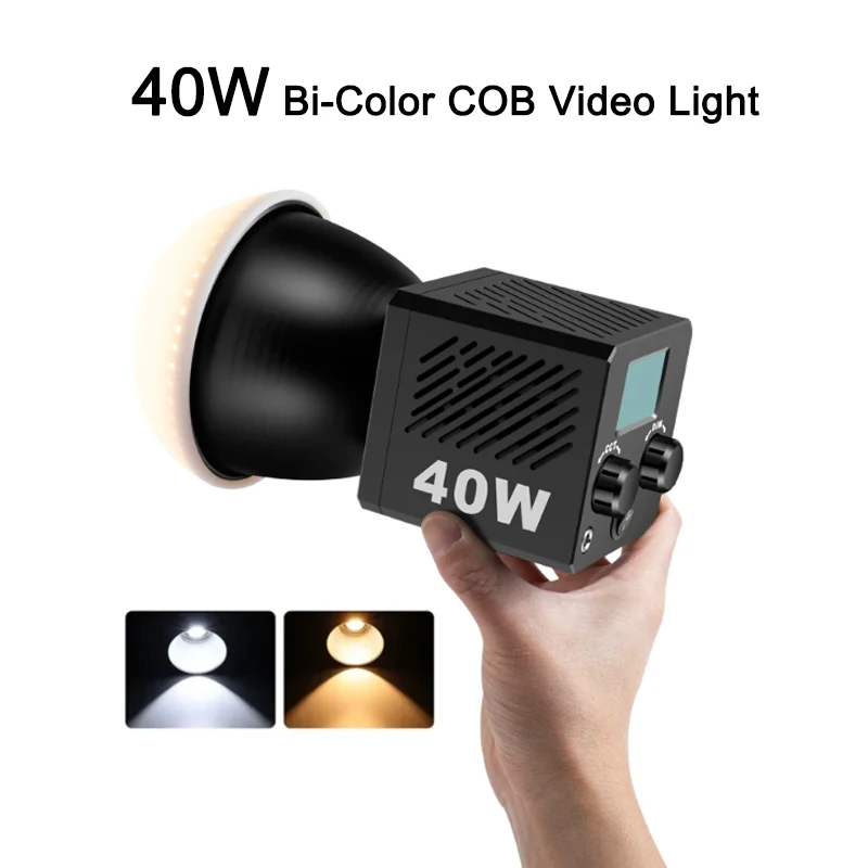 40W Bi-Color COB Video Light Photographic Studio LED Light 2500K-6500K Built-in Battery 3400mAh for Camera Video Live streaming