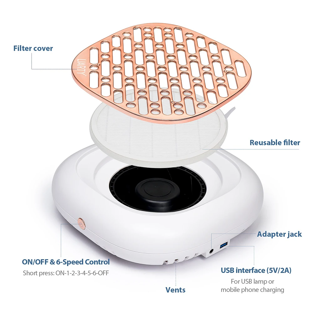 130W Super Suction Brushless Nail Dust Collector Powerful Nail Dust Extractor Nail Art Manicure Fan Vacuum Cleaner With 2 Filter