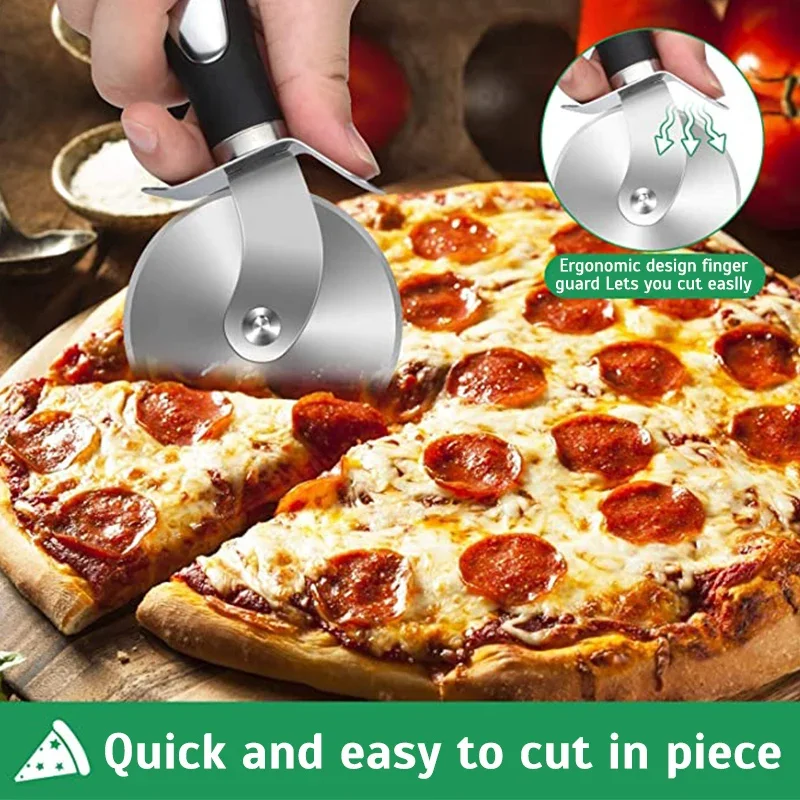 Premium Stainless Steel Kitchen Pizza Cutter Wheel Server Tools Home Knife Waffle Cookies Cake Bread Dough Slicer Baking Gadgets