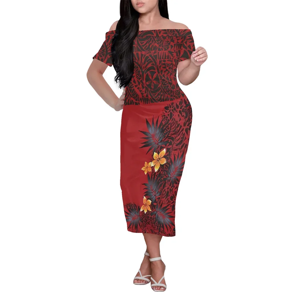 Summer Island Women Dresses Women Polynesian Tribal Samoan Clothing Print Short Sleeve Off Shoulder Sexy Elegant Party Dress