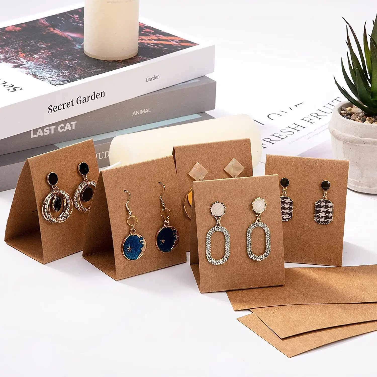 20/50/100Pcs Kraft Paper Card 3D Earrings Display Cards Jewelry Packaging Card Self-Seal Packaging Cardboard Hang Tag Card