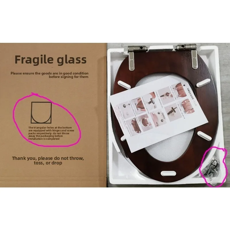 Rubber Wood Cover To Replace Old-fashioned Toilet, Long V-shaped Special Stainless Steel Slow-down Quick-release Hinge