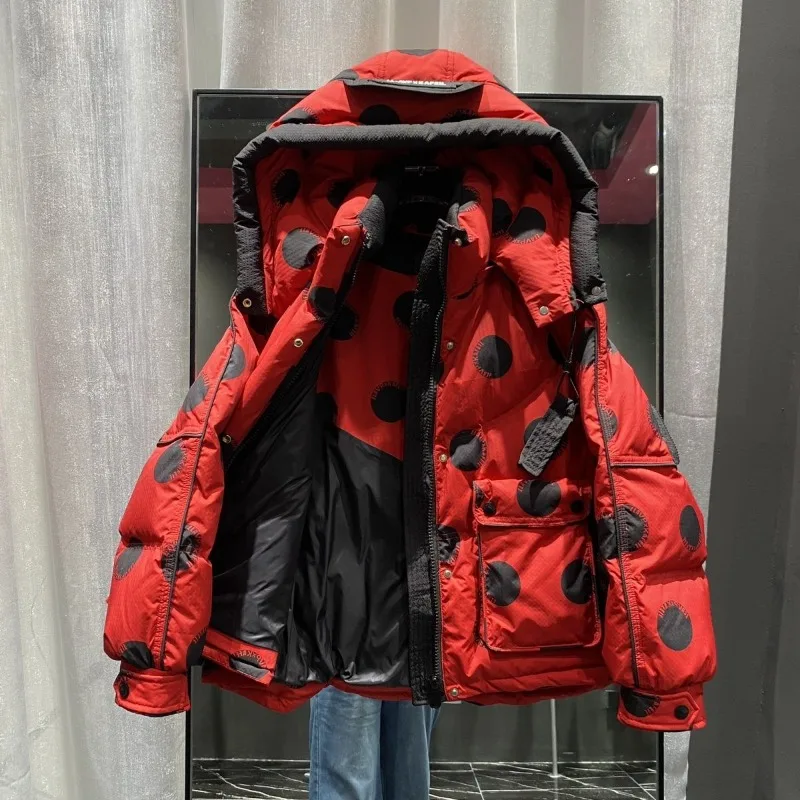 النسخة الكورية من الموضة المطبوعة البولكا نقطة البولكا نقطة أسفل سترة المرأة شتاء جديد سميكة ورقيقة الأبيض بطة أسفل سترة #5