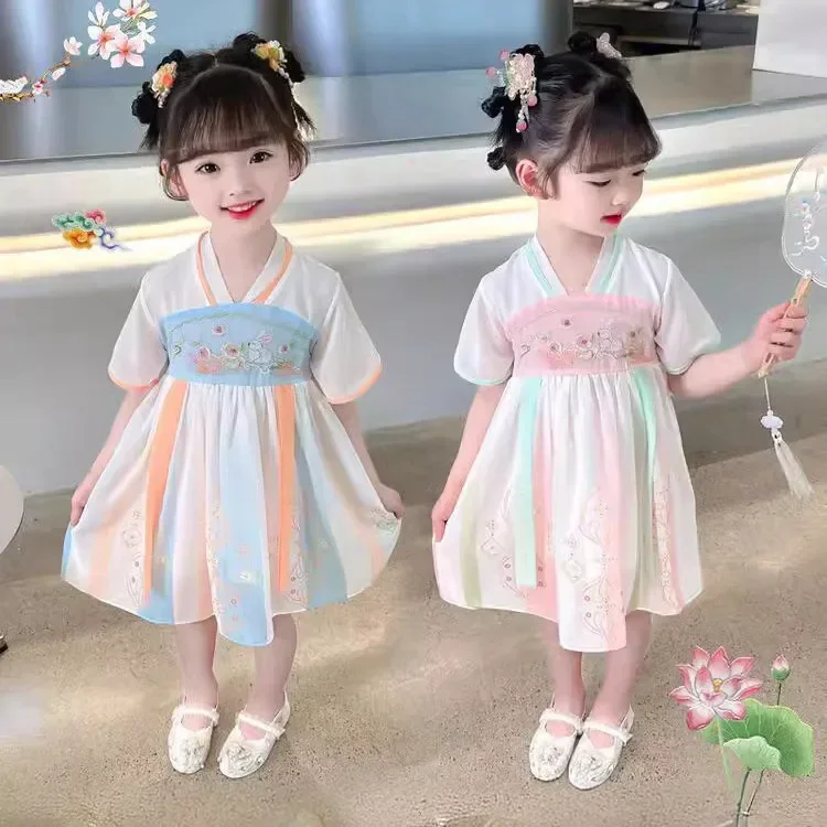 ファッション古代夏ドレス韓服ガール中国カジュアル子供服女の子妖精プリンセスドレス子供ストリートウェアベビー唐