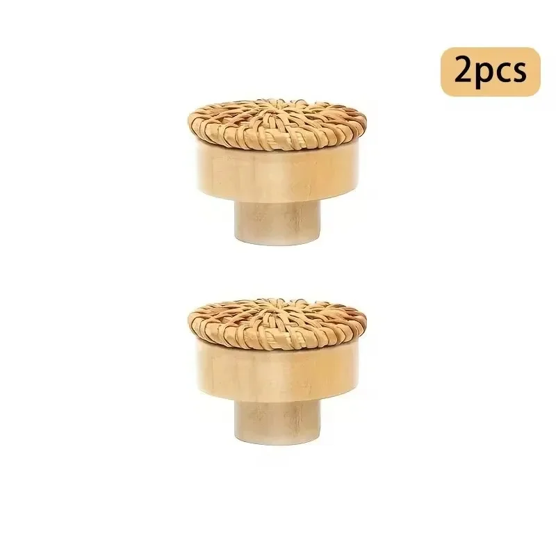 Solid Wood Door Handle Circular Small Rattan Weaving Creative Single Hole Cabinet Wardrobe Shoe Drawer Hardware Minimalist