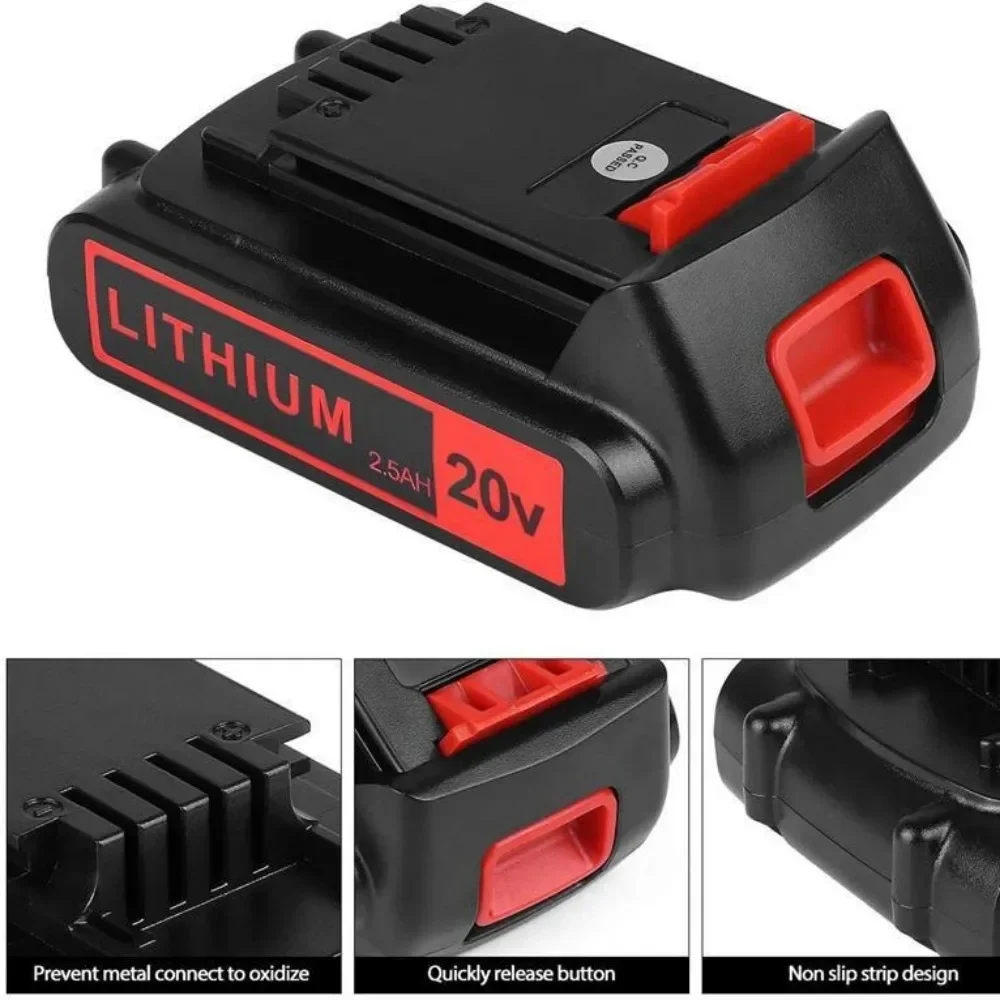 For BLACK & DECKER LBX20 20V 2.5/6.0Ah Li-ion Rechargeable Battery Replacement LB20 BL2018 LBXR20 Power Cordless Tool Battery