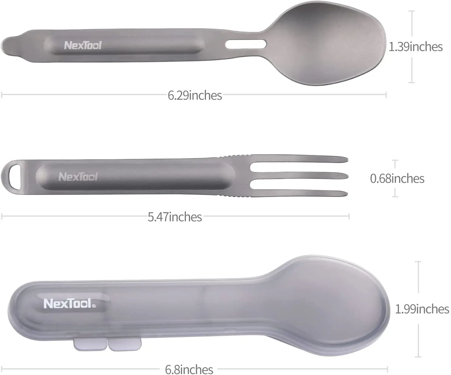 NexTool Outdoor Pure Titanium Spork and Spoon Reusable Camping Tableware Set with Case for Camping 6.29-Inch Long Handle