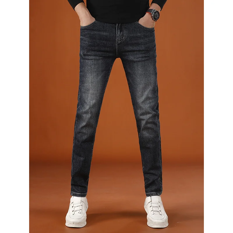 2025 New Men's Jeans with Elasticity,, Small Feet, Trendy Fashion, Casual, Autumn Pants