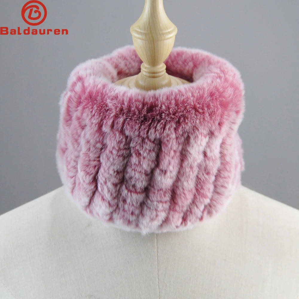 Women Handmade Stretch 100% Real Rabbit Fur Scarf Knit Genuine Rex Rabbit Fur Headbands Girl Natural Rex Rabbit Fur Ring Scarves