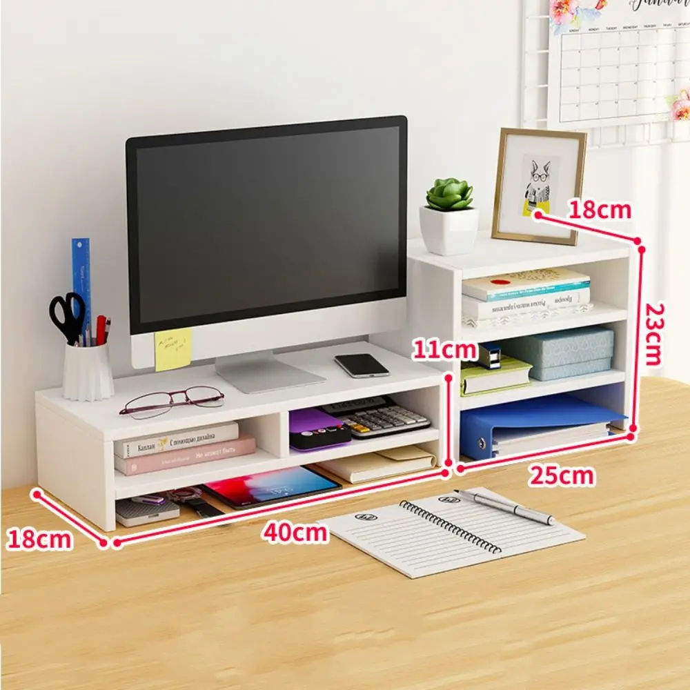 Stable Base Wood Desktop Computer Stand Eyesight Protection Easy Assemble Office Laptop Riser Space Saving Large Load Bearing