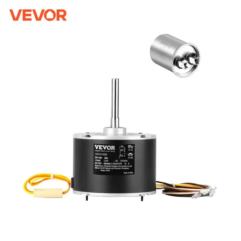 VEVOR Condenser Fan Motor 1/6 HP 208-230V 1075RPM OEM Standard Upgraded Condenser Single Phase Motor Explosion-proof Capacitor