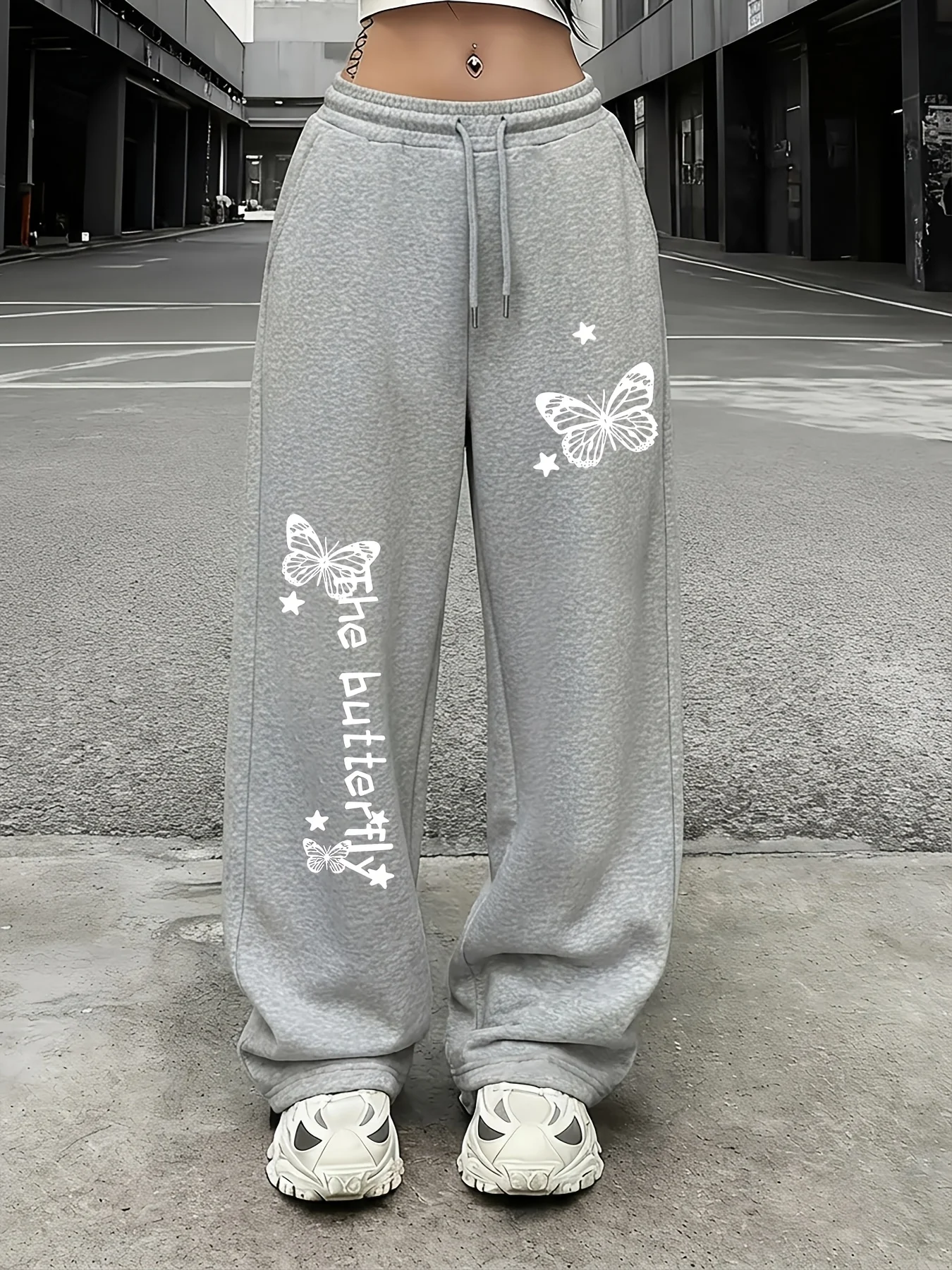 

Women's Street Style Casual Sweatpants with Butterfly Print Arrivals for Spring Fleece Loose Fit Streetwear Oversized