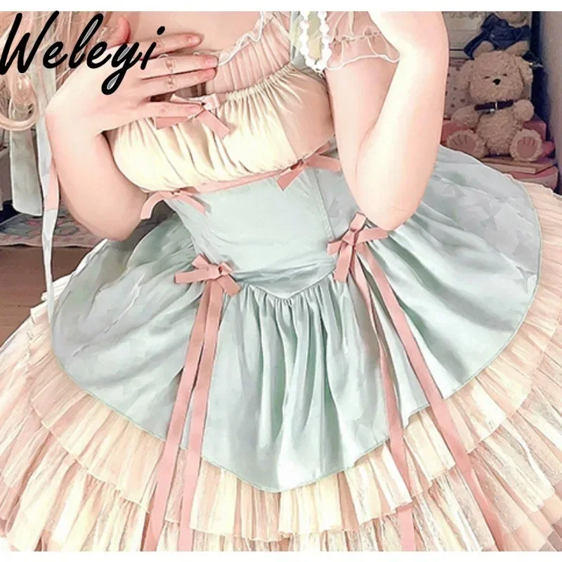 Vestidos De Lolita verde menta para Mujer, Ropa De Mujer rosa, cinta pequeña SP, moda Sukienki Rojita, estilo De Ballet, ajustado, elegante, princesa Kleider