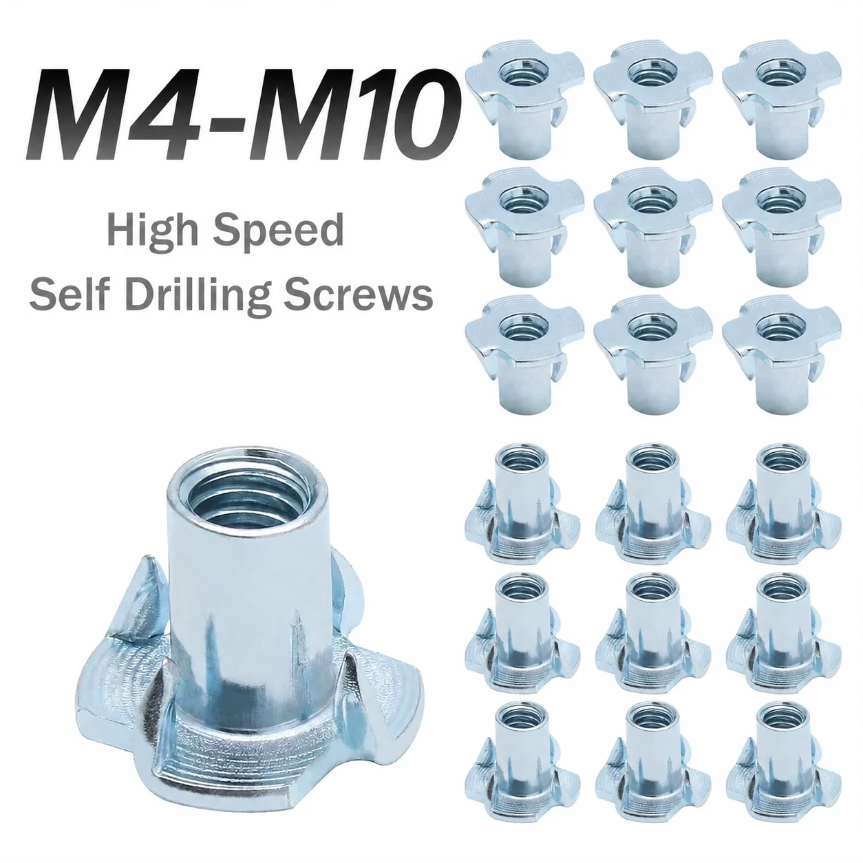 Four-claw T-nut (M10 M8 M6 M5 M4), Galvanized Steel T-nut 4 Fork Nut Kit for Wood, Climbing Frames, Furniture T-slot Гайки Закле