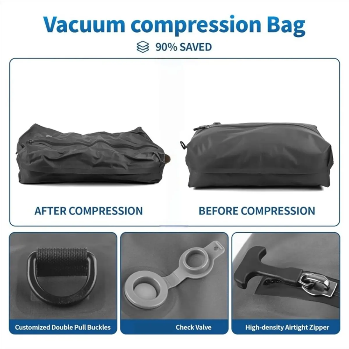 أكياس مكنسة ONGE للسفر، أكياس ضغط مكنسة كهربائية قابلة لإعادة الاستخدام لحقائب السفر، أكياس ختم مفرغة لمستلزمات السفر للملابس #4