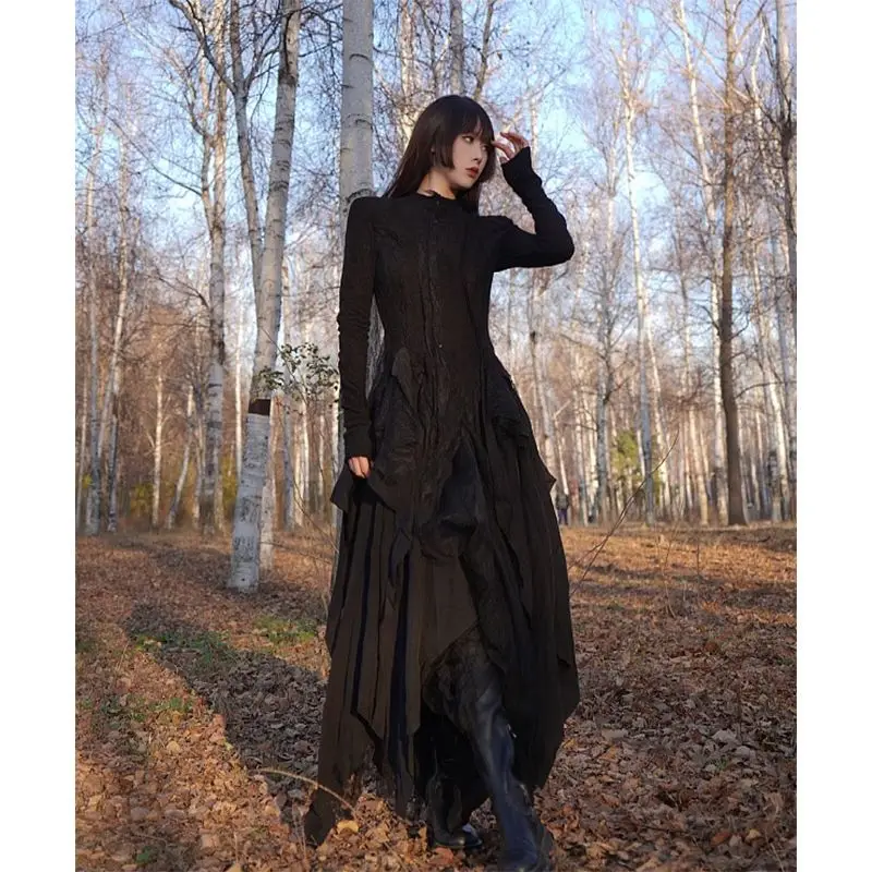 Copri gonna lunga in pizzo retrò nero set due pezzi di fascia alta da donna araba autunno/inverno nuovo Sim maniche lunghe top taglio irregolare