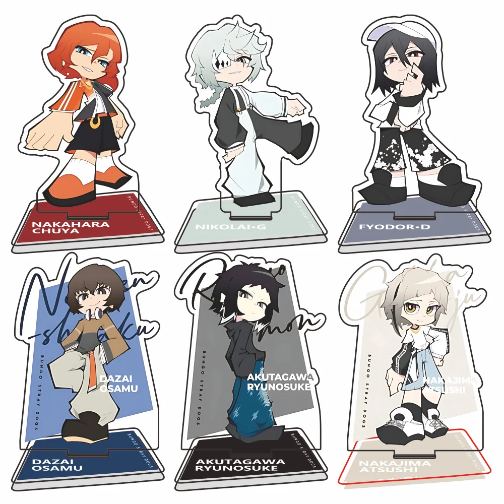 Bungo Stray Dogs Chibi Acryl-Ständer 10cm Chuuya Nikolai Fyodor Dazai Akutagawa Atsushi Schreibtisch-Deko Sammlerstück Anime Schlüsselanhänger