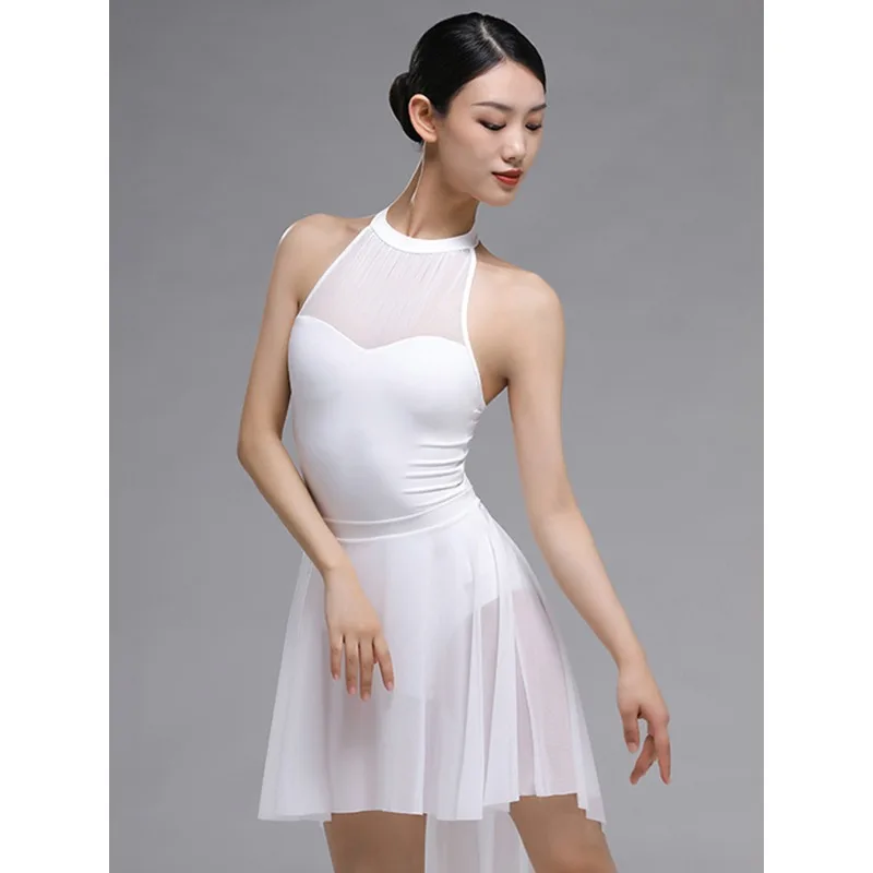 Ballet Dance Jumpsuit Adult Women's New Summer Sleeveless Halter Art Test Training Suit Mesh Stitching Gymnastics Suit