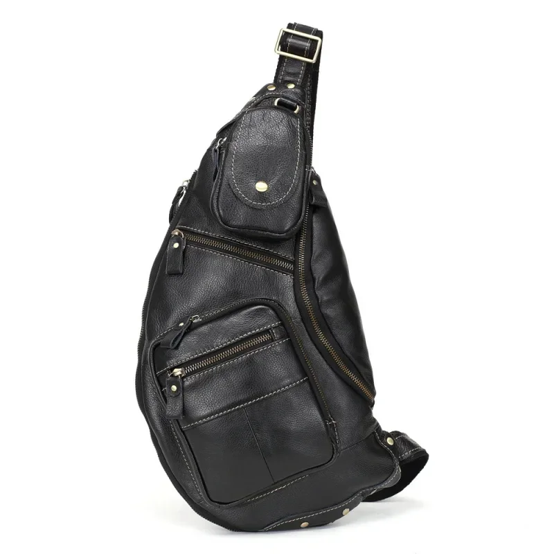 Large Capacity genuine leather men's chest fashion travel male shoulder crossbody high quality cowhide sling bag