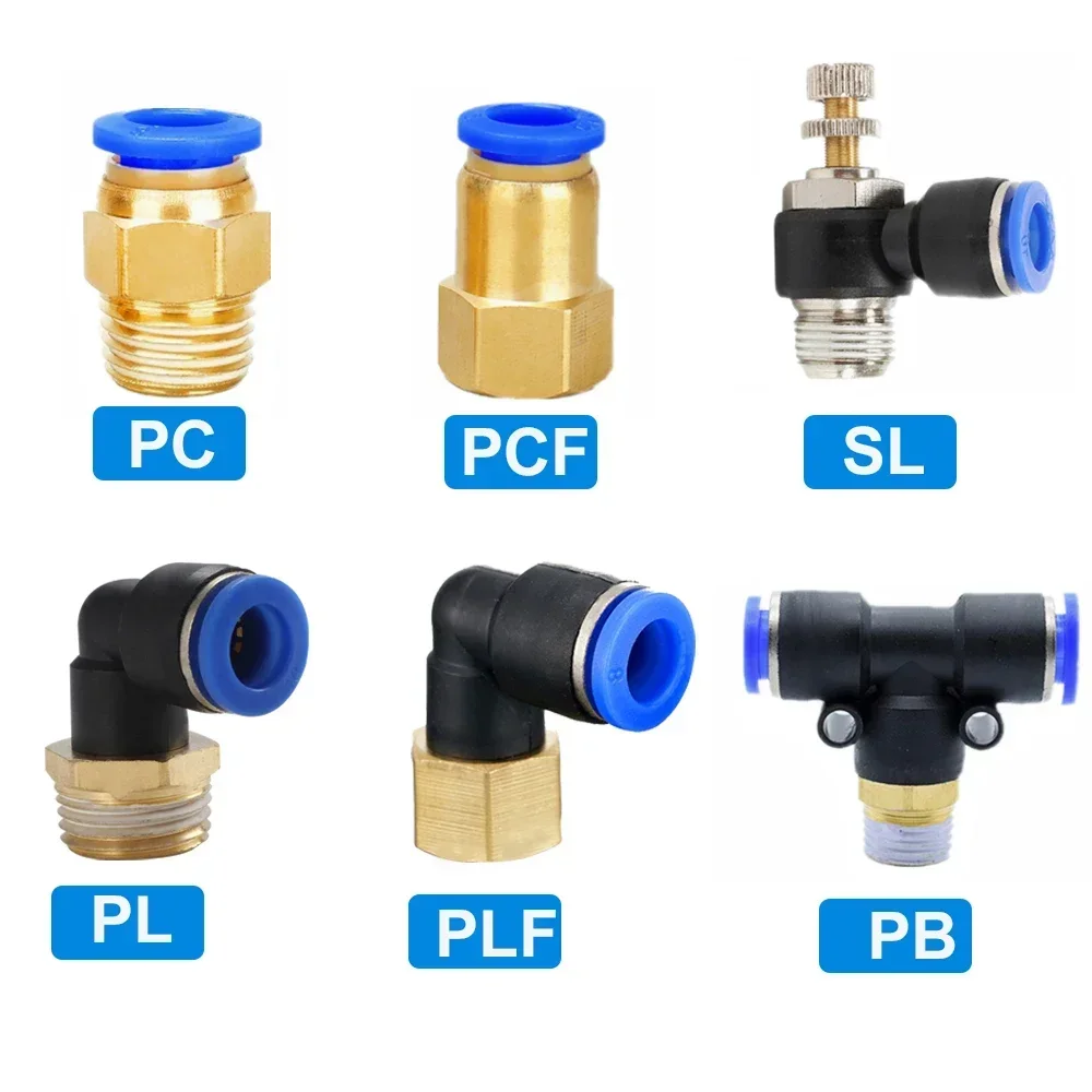 Pneumatic Air Connector Fitting PCF 4mm 6mm 8mm Thread 1/8 1/4  3/8 1/2  Hose Fittings Pipe Quick Connectors