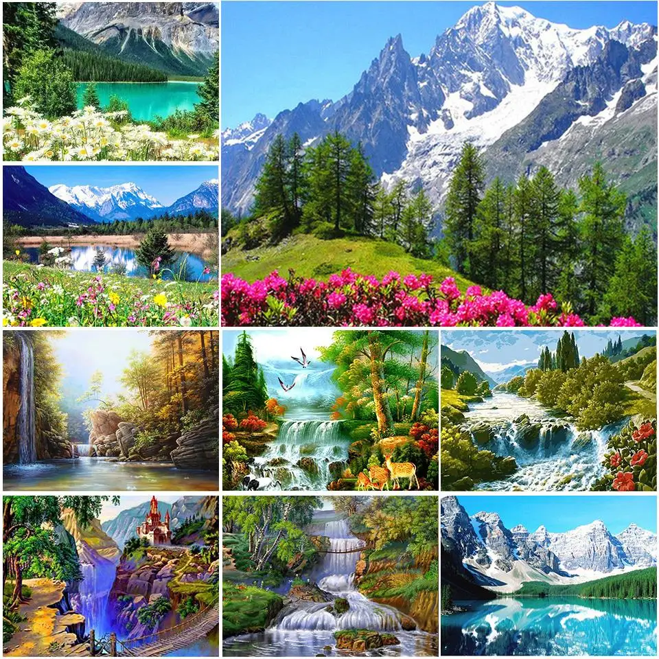 

Алмазная 5D картина «сделай сам», Набор для вышивки крестиком с изображением водопада и пейзажа, полная выкладка, мозаика для украшения дома