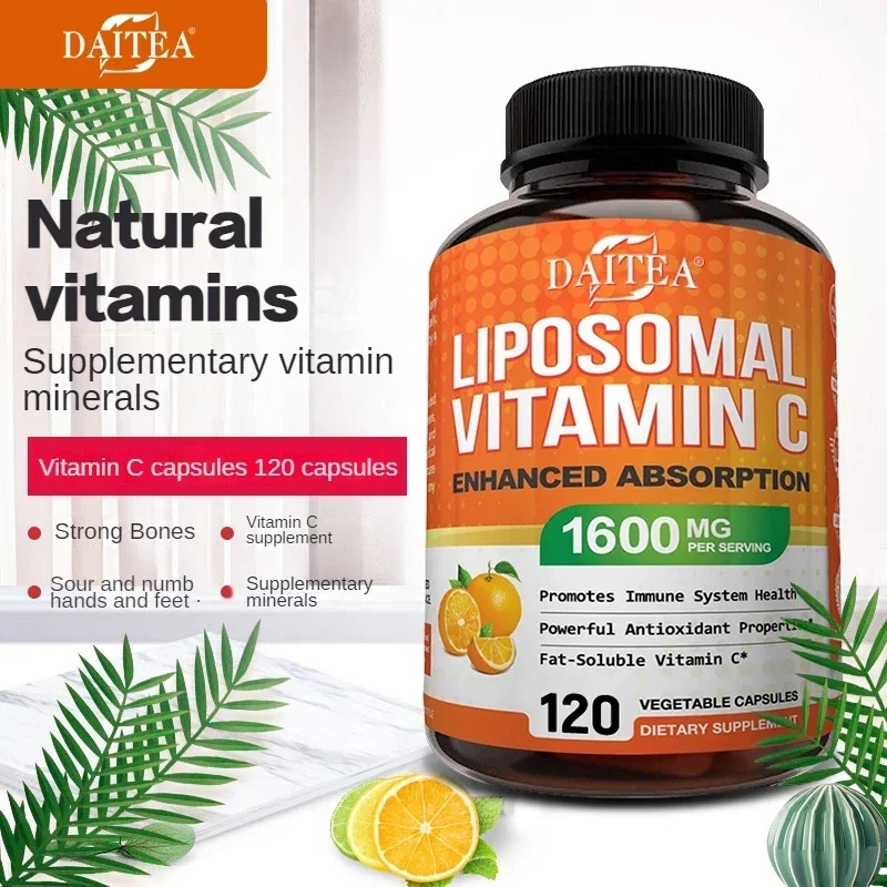Daitea Vitamin C Complex Liposomal Capsules - 1600 Mg Lecithin Collagen Formation - Antioxidant, Energy