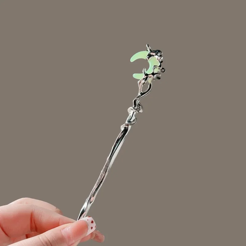 New Chinese style women's luminous crescent shaped hairpin with a high-end feel simple and elegant coiled hair hairpin image 4