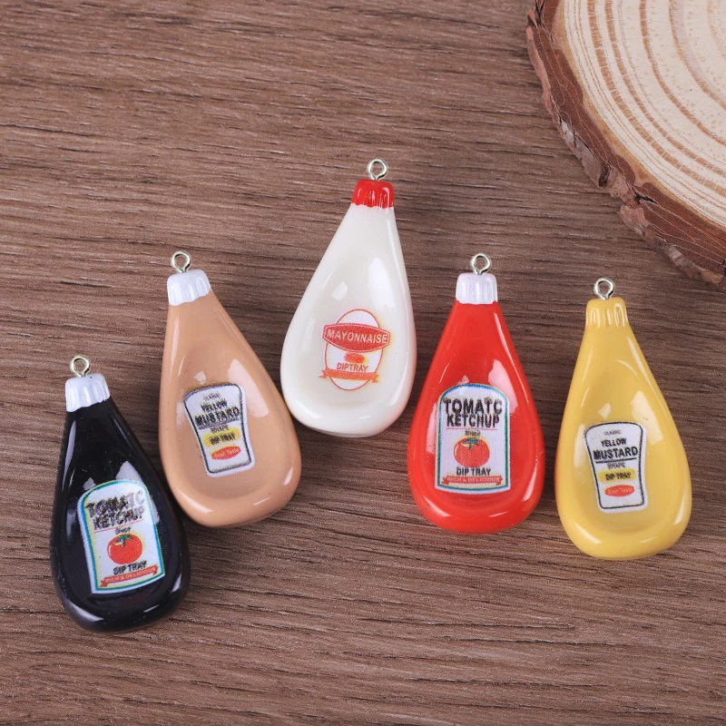 10Pcs Popular Tomato Paste Bottle Resin Charms Cute Simulation Ketchup Pendants for Jewelry Making DIY Keychains Crafts Findings