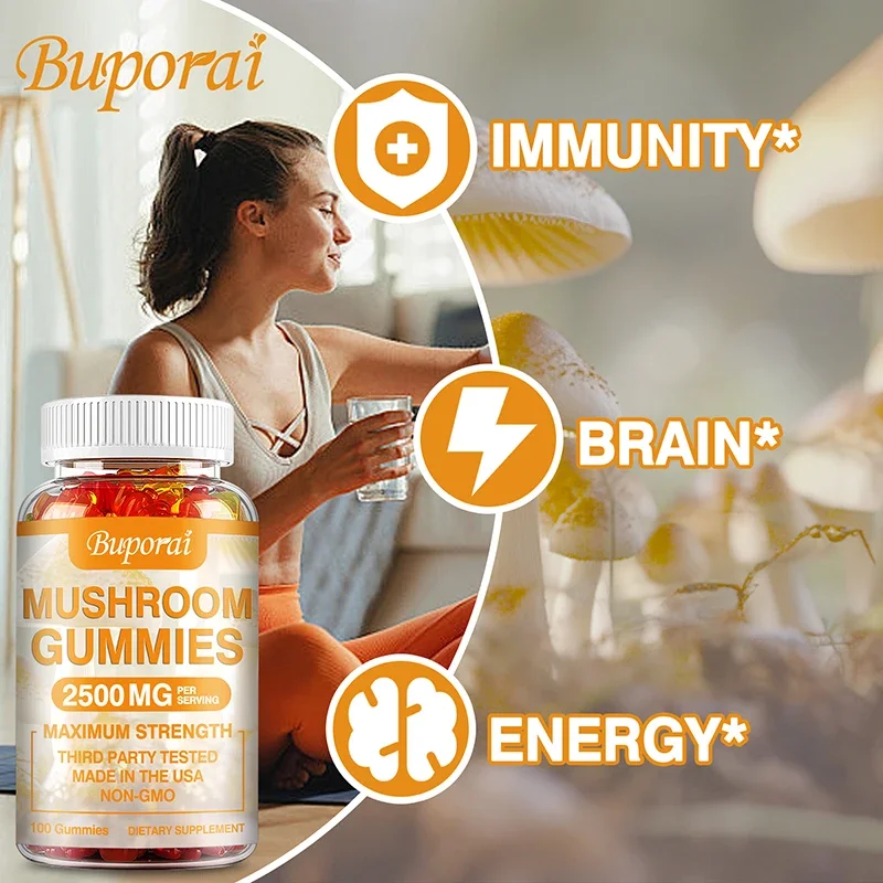 Mushroom Gummies - Helps with Concentration, Memory, Stress Relief, and Mood Improvement