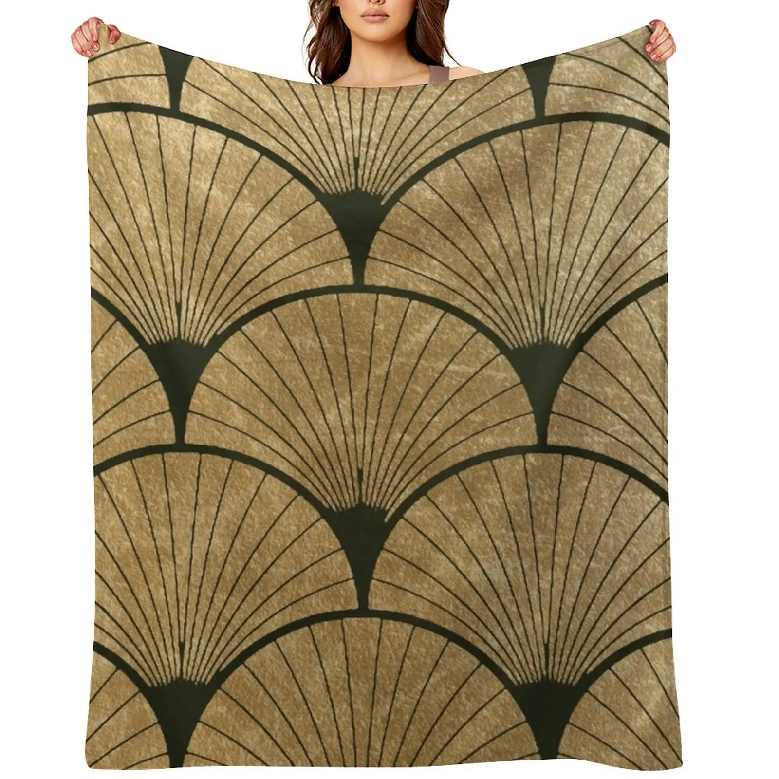 

Art Deco elegance - golden fan Throw Blanket Flannel Fabric Fashion Sofas Quilt Beautifuls Blankets