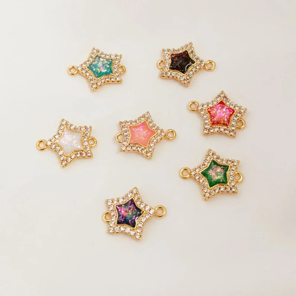 

14K Copper Plated Gold Zircon Decorated with Opal Five-pointed Star Double Pendant Bracelet, DIY Handmade Jewelry Accessory