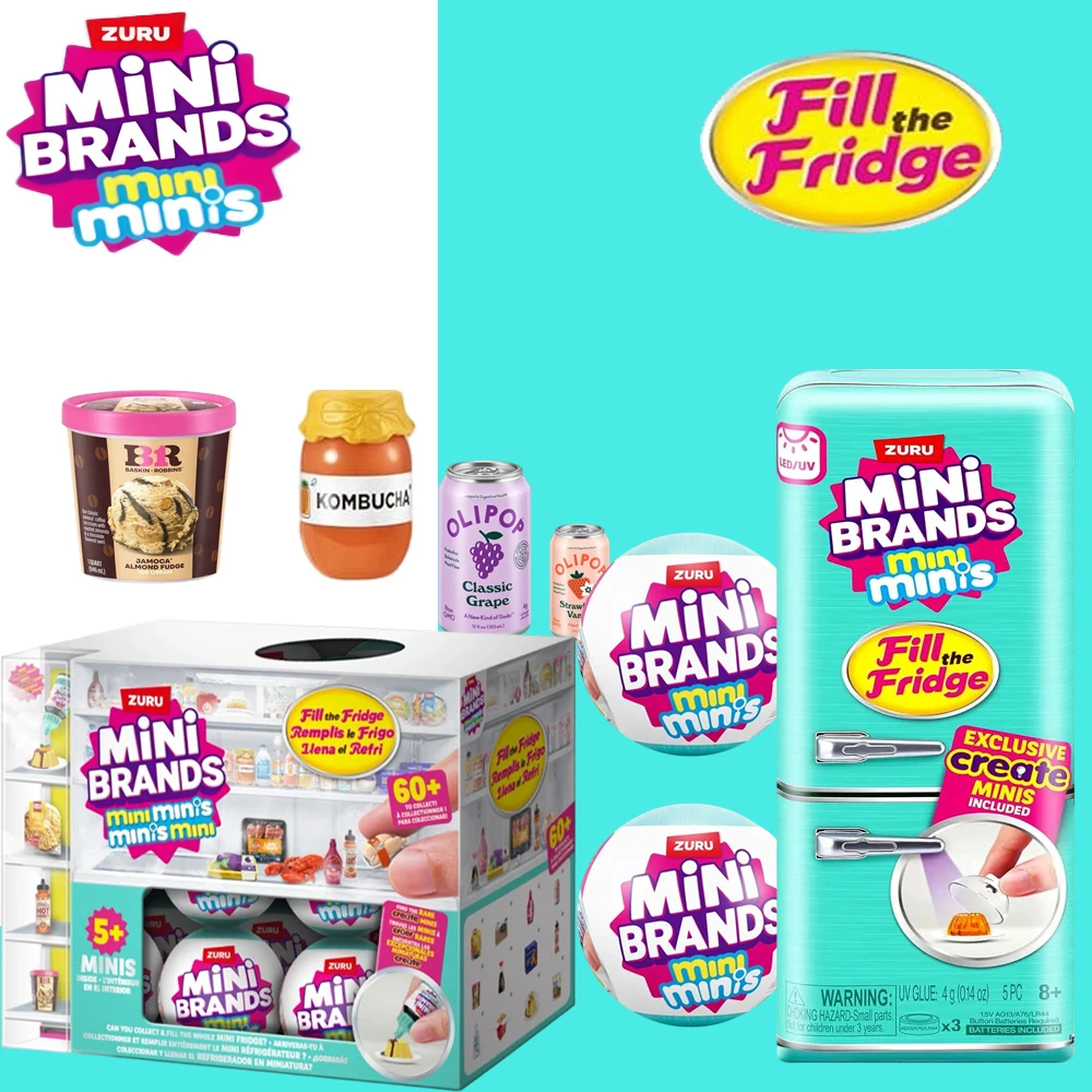 

ZURU 5 Surprise Mini Brand Refrigerator Ball Series Blind Box Toys Mysterious Collection Mini Brands Fill The Fridge Brands Food