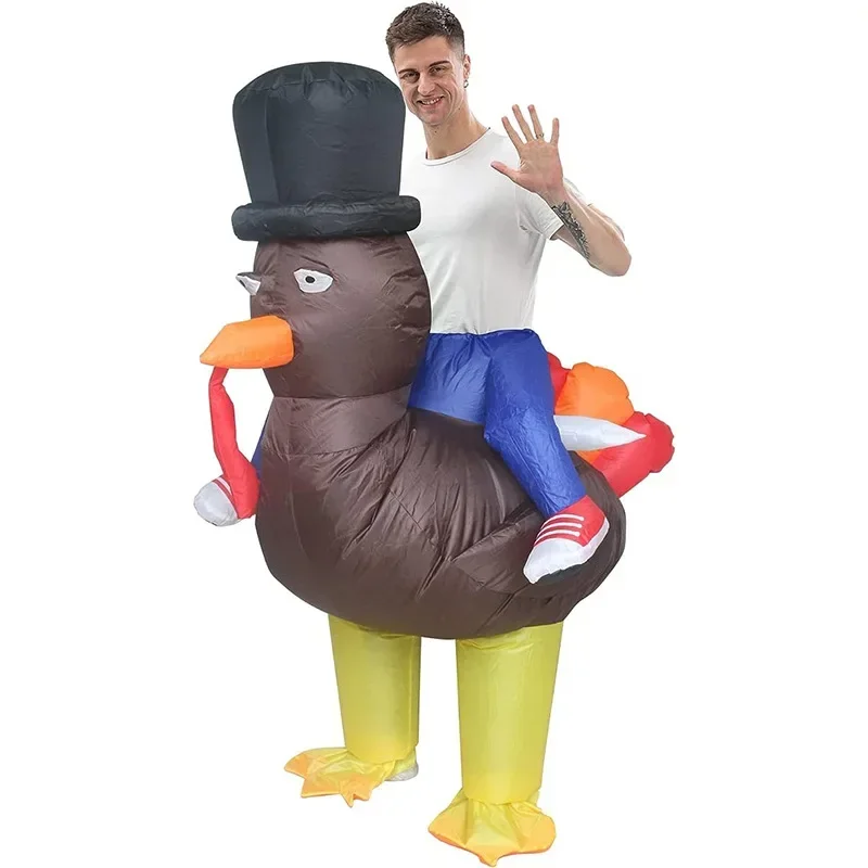 Thanksgiving Party Stage Performance Adult Cosplay Cartoon Horse Riding Gentleman Top Hat Turkey Dress Up Inflatable Costume