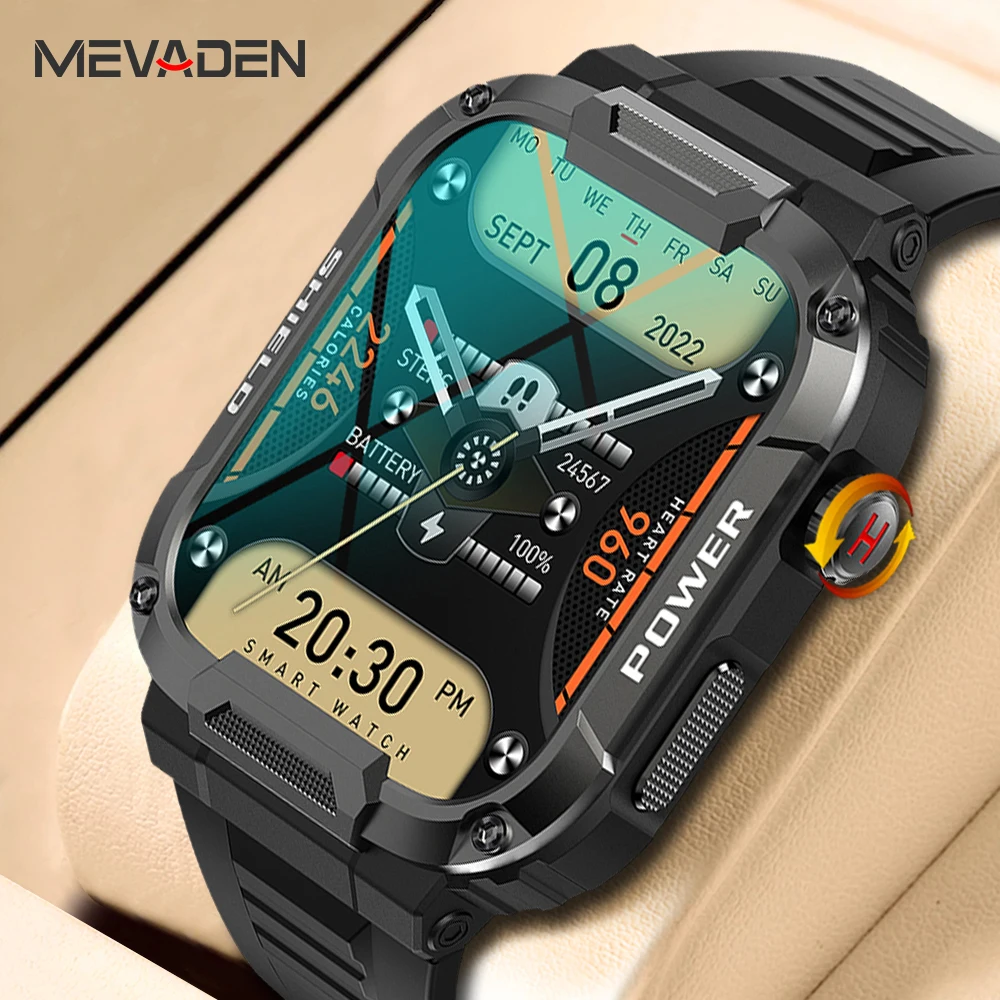 MEVADEN 1.85 Relógio Inteligente Militar Ao Ar Livre Homens Bluetooth Chamada Smartwatch Para Android IOS IP68 À Prova D 'Água Esportes Relógios de Fitness