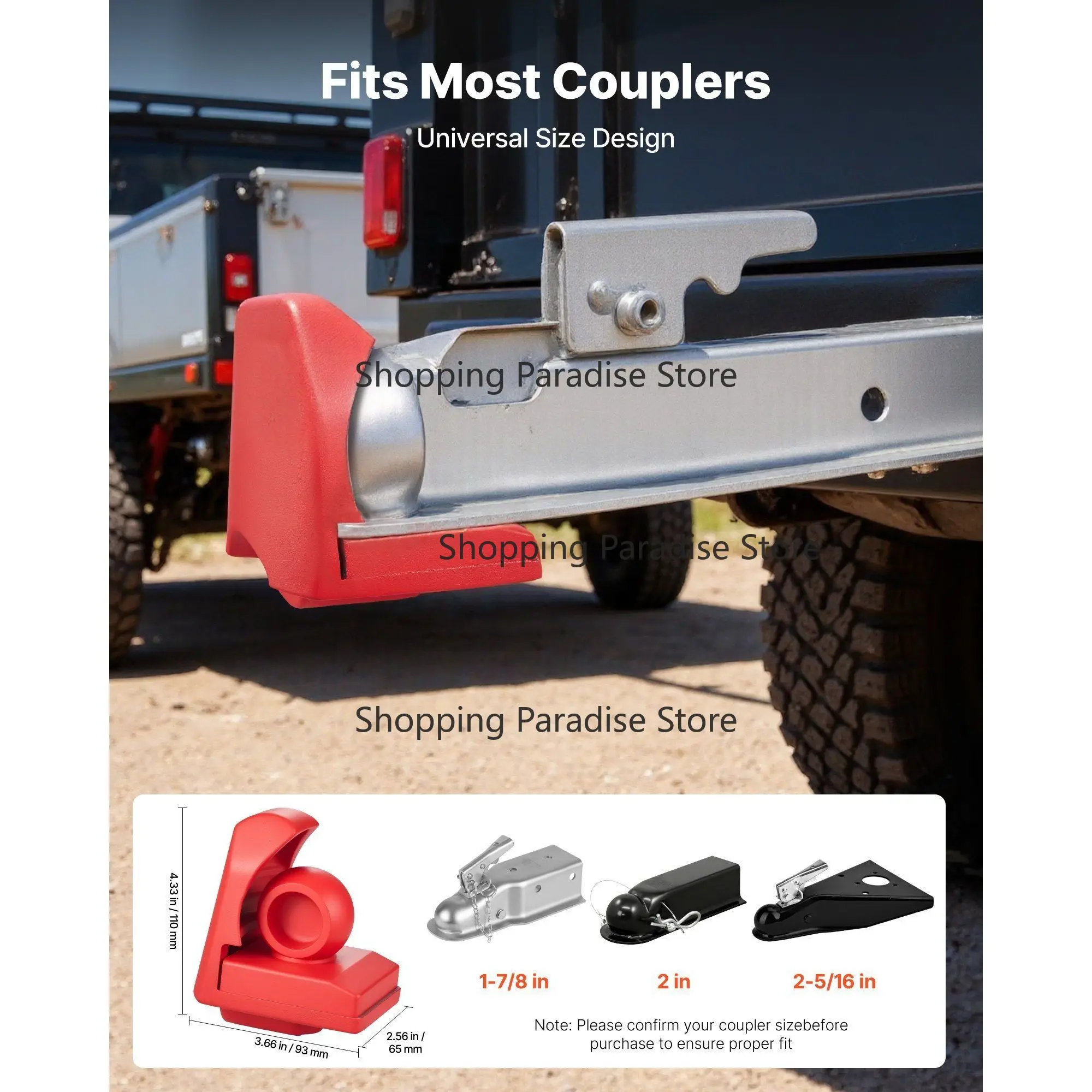 Heavy-Duty Anti-Theft Trailer Hitch Lock Fits 1-7/8 2 2-5/16 Couplers Impact-Resistant Prying-Resistant 3 Keys for RVs Color Red