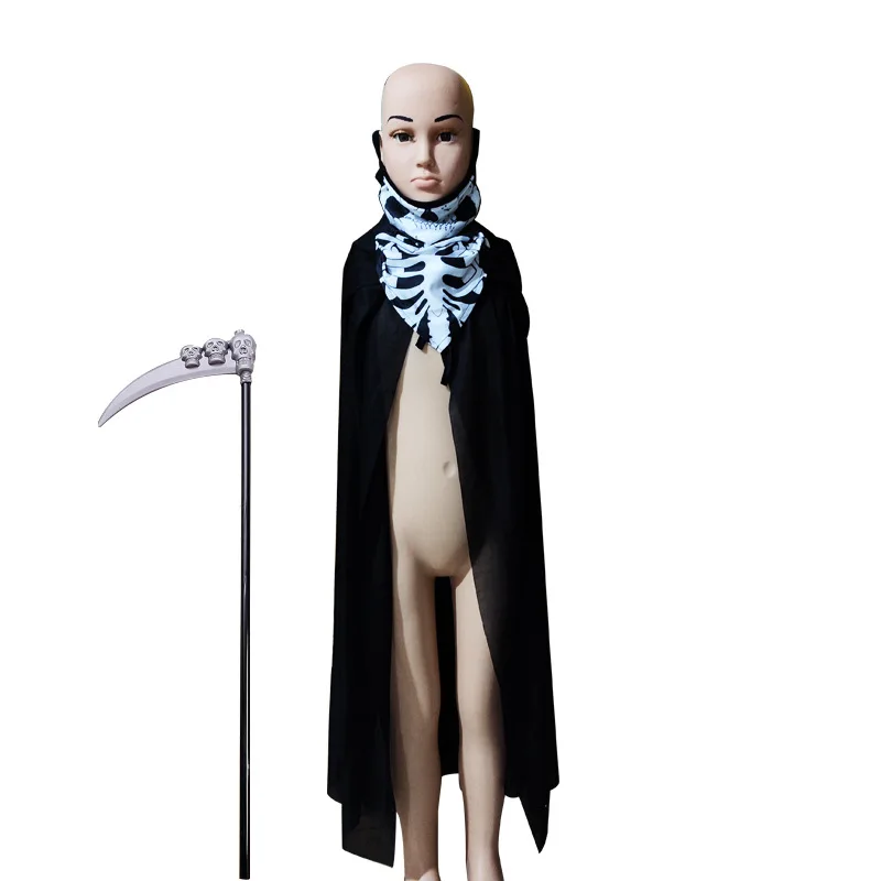 2023 Mode Grimmig Reaper Zwarte Cape Mantel Cosplay Party Cosplay Spookachtige Accessoire Set Halloween Kostuum Rekwisieten Set