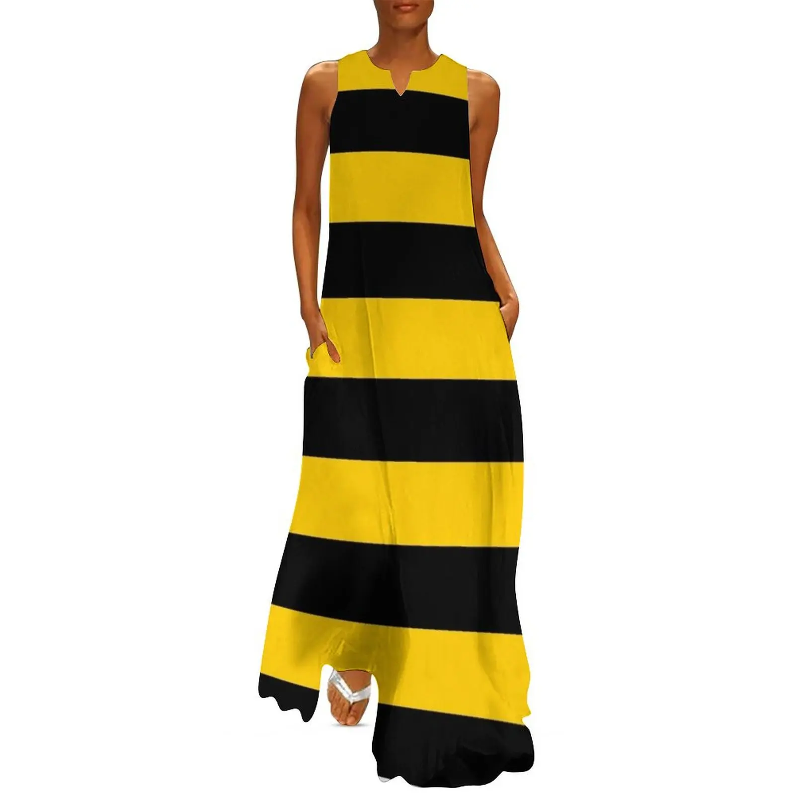 

Bee pattern black and yellow stripes Long Dress elegant women's dresses for wedding dress Dress