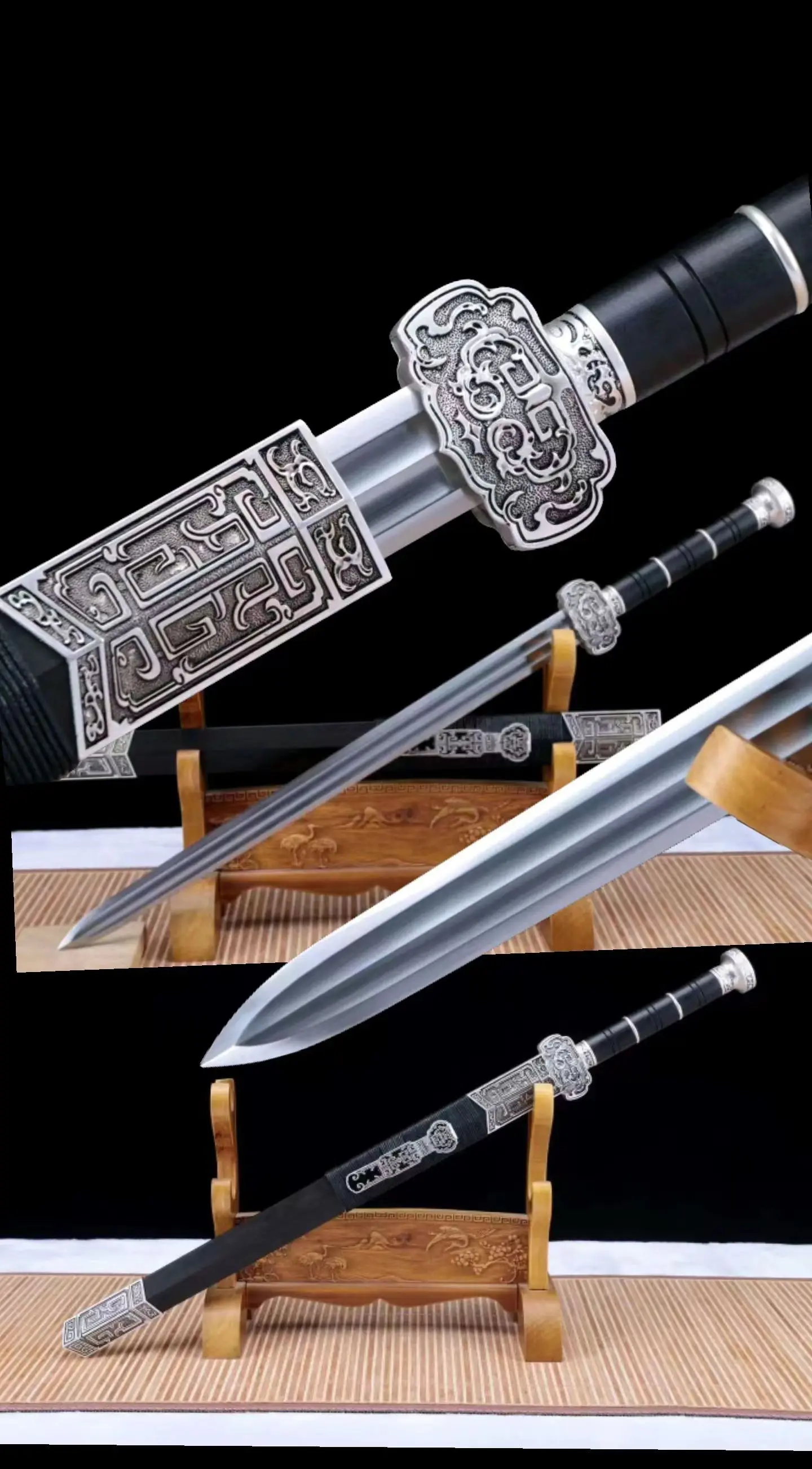 Chinese Kungfu Battle Sword, ruyi jian,Real Handmade Multi Refined High Performance Manganese Steel Blade, Unhardened