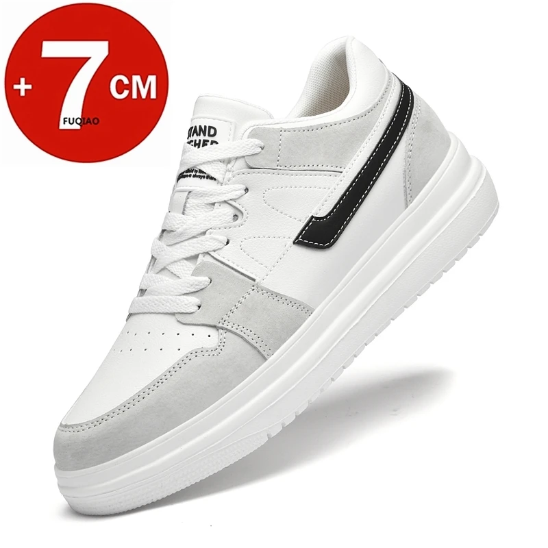 

Plus Size Men Cow Leather Height Increasing Shoes 7cm Invisible Elevator Sneakers Breathable Soft Comfor Fashion Casual Sports